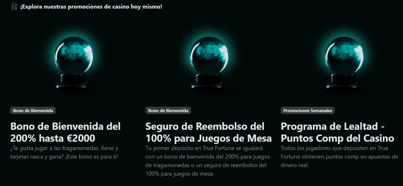 Promociones de TrueFortune Casino